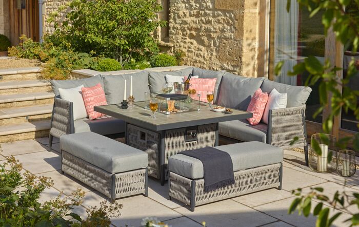 Bramblecrest Mauritius Grey Garden Corner Sofa Set with Firepit Table-X22AMAMCDTFP1