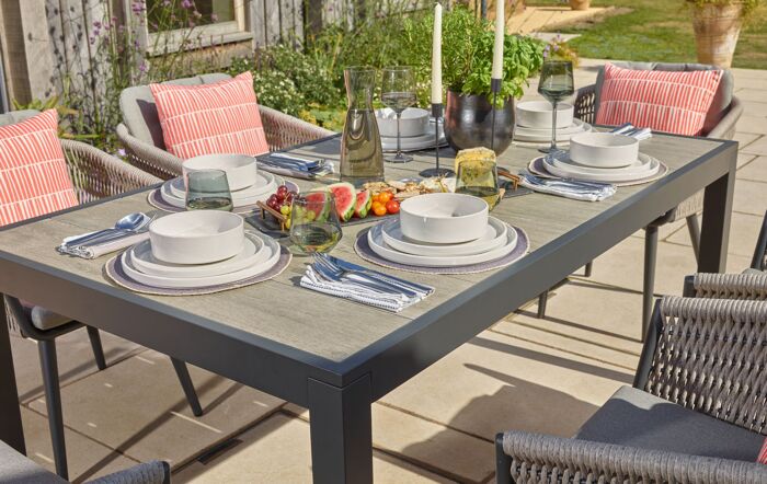 Bramblecrest Mauritius 6 Seater Rectangle Garden Dining Set & Parasol - Grey-X23AMA164RT1 1