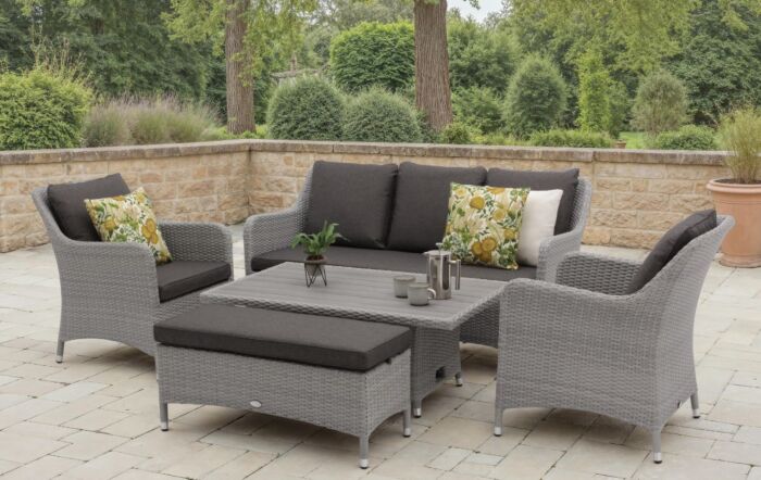 Bramblecrest Tetbury 3 Seat Rattan Sofa Set with Adjustable Table & Tree-Free Top - Graphite-X26TYGM04 1