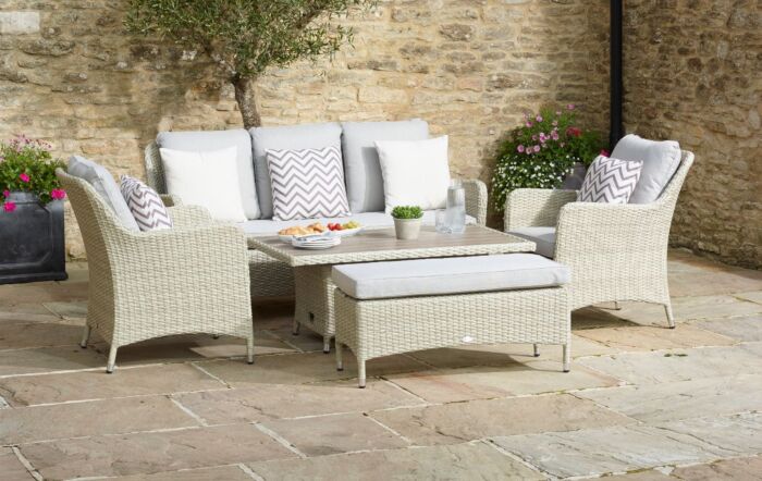 Bramblecrest Tetbury 3 Seat Rattan Sofa Set with Adjustable Table & Tree-Free Top - Nutmeg