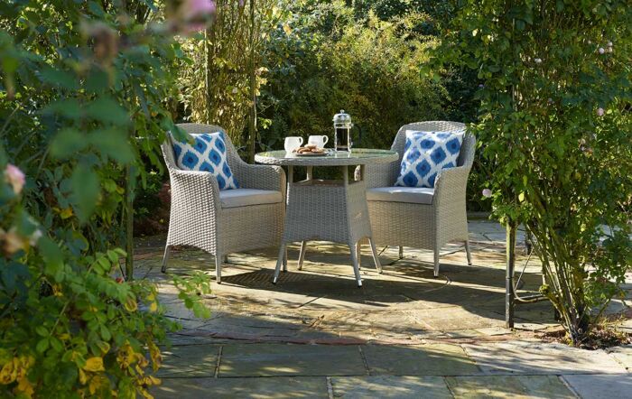 Bramblecrest Tetbury Rattan Garden Bistro Table Set with Glass Top - Nutmeg-X20WTYE80RD2