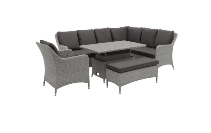 Bramblecrest Tetbury L-Shape Sofa with Rectangle Adjustable Tree-Free Table, Bench & Chair - Graphite-X26TYGM02 1