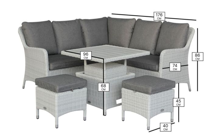 Bramblecrest Tetbury Mini Outdoor Corner Sofa Set with Adjustable Table - Graphite-X26TYGM01