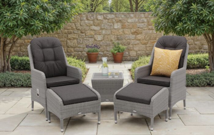 Bramblecrest Tetbury Rattan Garden Recliner Chair Set with Side Table - Graphite-X26TYGS01