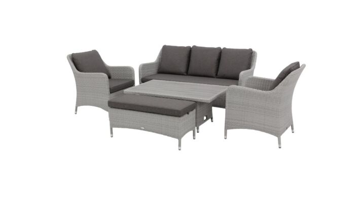 Bramblecrest Tetbury 3 Seat Rattan Sofa Set with Adjustable Table & Tree-Free Top - Graphite-X26TYGM04