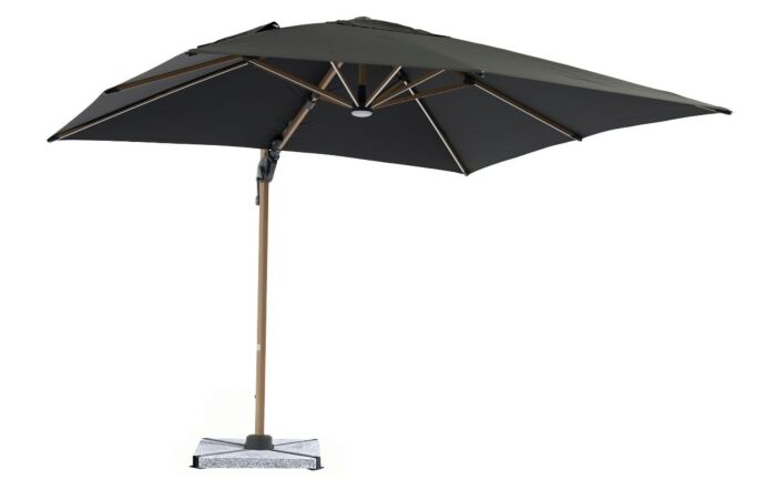 Bramblecrest Truro Wood Effect 3M Square LED Grey Parasol inc Granite Base - FREE cover-SPPGL14W