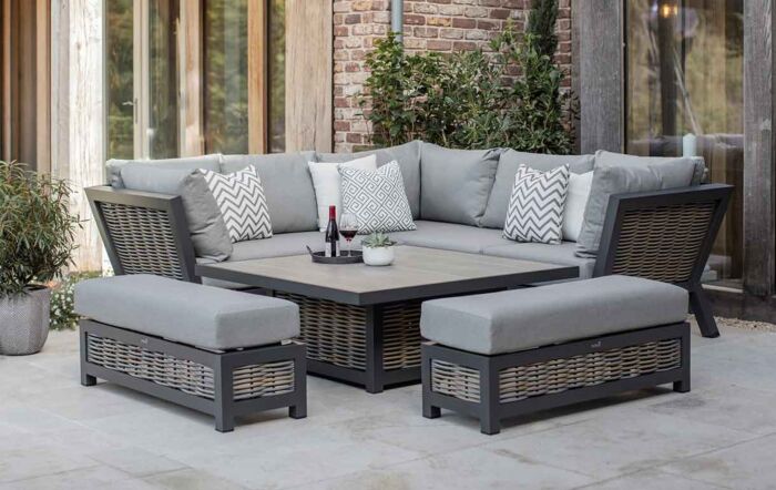 Bramblecrest Tuscan Rattan Corner Sofa Set with Adjustable Square Table - Grey-X24TURTCDJ2 1