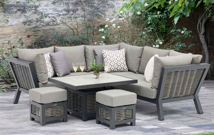 Bramblecrest Tuscan Wicker Corner Sofa Set with Mini Adjustable Table - Grey-X24TURTCDJ4 1