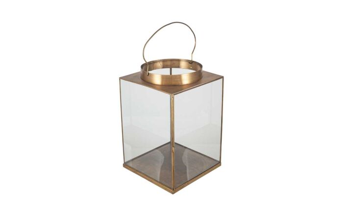 Pacific Lifestyle Antique Brass Metal and Glass Large Square Lantern-70-629-AB-L