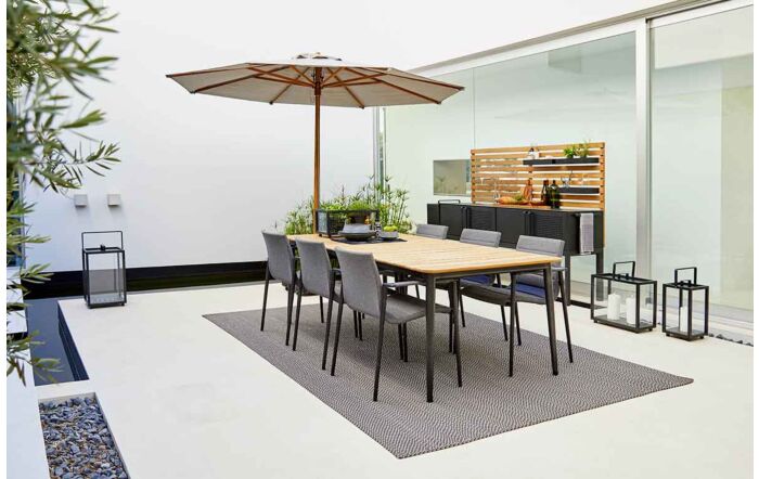 Cane-Line Classic Centre Pole Light Grey 2.4M Parasol with Pulley System & Teak Pole & Grow Parasol Base-5779ALI