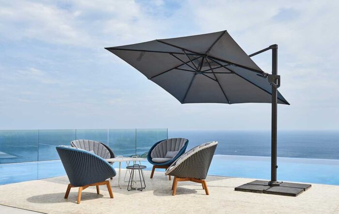 Cane-Line Side Arm Hyde Luxe Tilt Parasol 3m x 3m Anthracite Square With Concrete Base 
