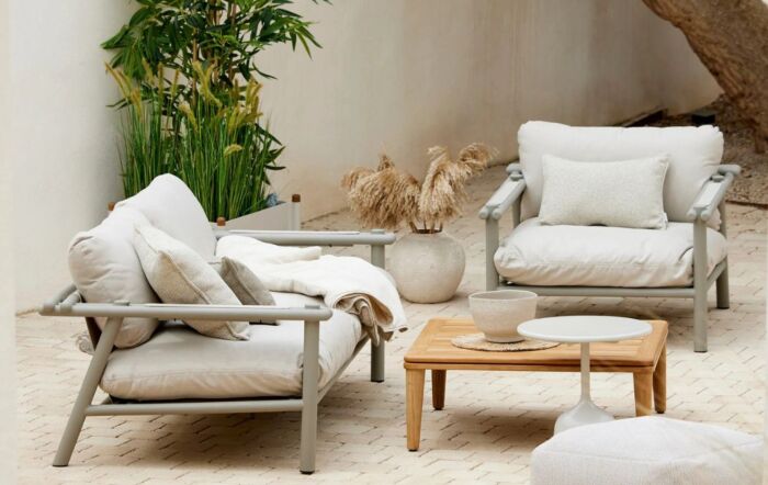 Cane-Line Sticks Taupe Aluminium Lounge Set - Sand-55812AT-55812YS92-54812AT-54812YS92