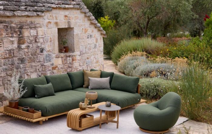 Cane-Line Sticks Platform Teak Corner Sofa - Dark Green