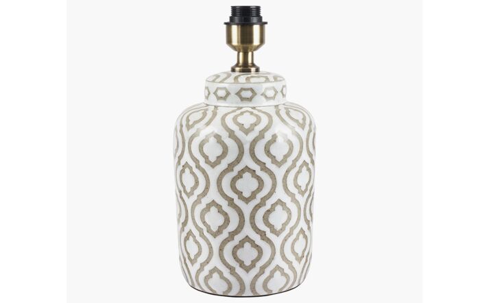 Pacific Lifestyle Celia Taupe and White Pattern Ceramic Table Lamp