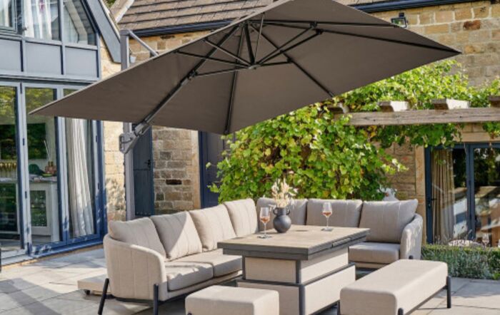 Pacific Lifestyle Challenger T2 3m Square Havana Taupe Cantilever Parasol with 90kg Wheeled Base-18-193-HV & 18-125