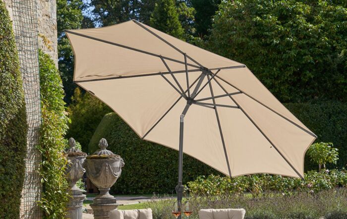 Pacific Lifestyle Riva 2.5mt Champagne Parasol & 40kg Ceramica Sandstone Base-18-111-CH&18-300
