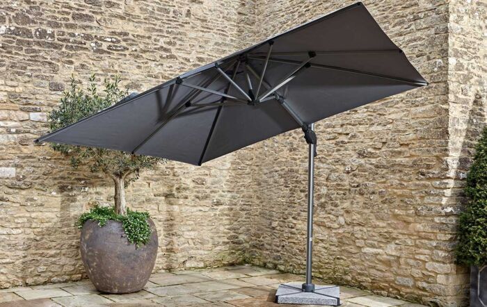 Bramblecrest Chichester 3M Square Crank Handle Parasol with Granite Base and FREE Cover - Grey