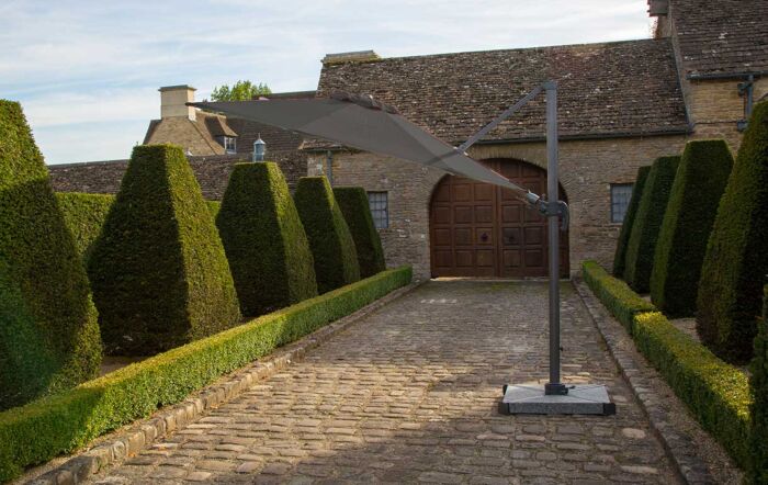 Bramblecrest Chichester 3M Round Crank Handle Parasol with Granite Base and FREE Cover - Grey