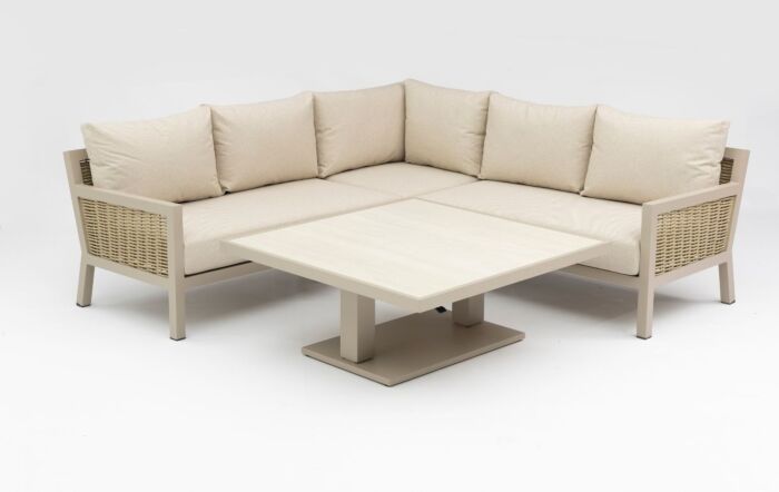 JB Furniture Exclusive Conrad Rattan Square Adjustable Corner Garden Sofa Dining Set - Latte-CW-AS090