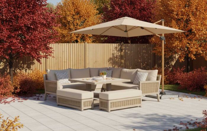 JB Furniture Exclusive Conrad Rattan Square Adjustable Corner Garden Sofa Dining Set - Latte-CW-AS090