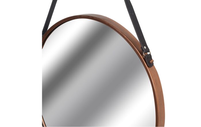 Hill Interiors Copper Rimmed Round Hanging Wall Mirror With Black Strap-18868