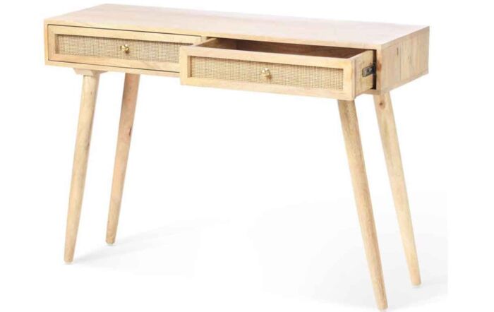 Desser Manhattan 2 Drawer Cane & Wood Console Table In Natural-22041