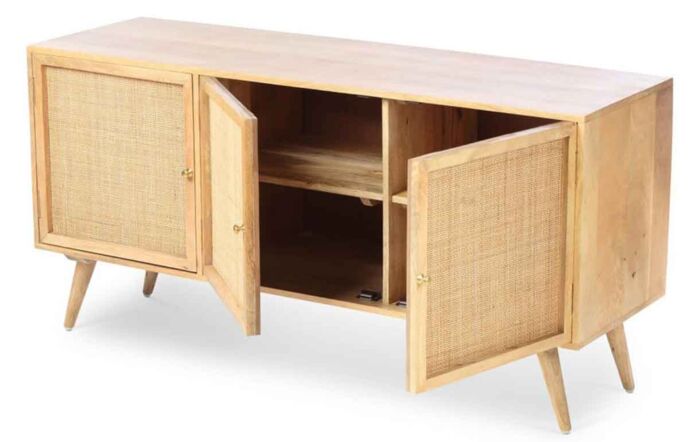 Desser Manhattan Large 3 Door Sideboard Rattan & Wood Cabinet In Natural-22031 1