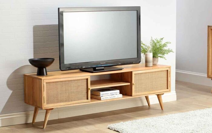 Desser Manhattan Wide Rattan & Wood TV Stand With Storage In Natural-22037
