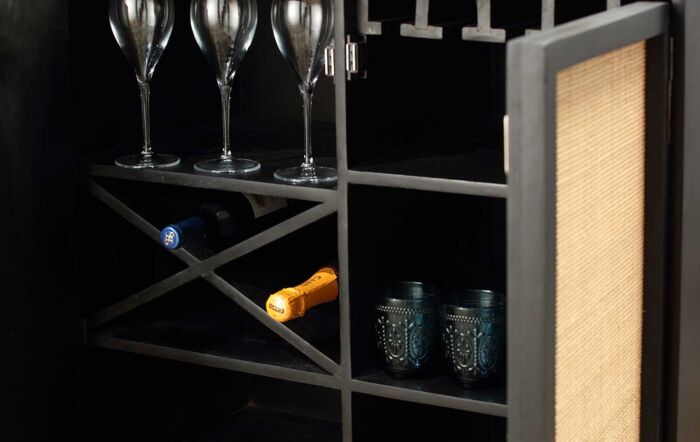 Desser Manhattan Tall 2 Door Sideboard Rattan & Wood Wine Cabinet in Black-22034 1