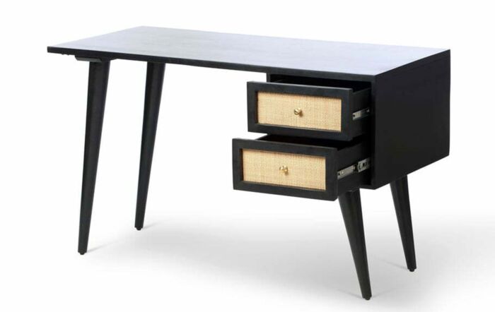 Desser Venice 2 Drawer Cane & Wood Dressing Table Desk & Chair Set In Black-22054