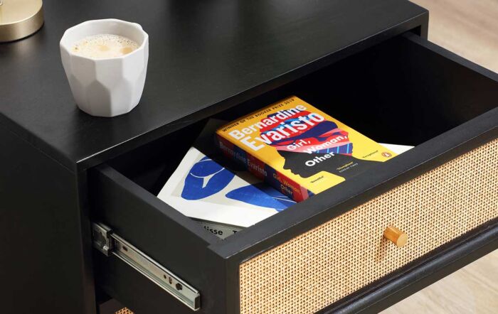 Desser Venice 2 Drawer Bedside Table Rattan & Mango Wood in Black-22056
