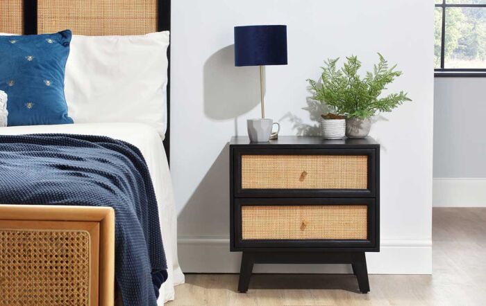 Desser Venice 2 Drawer Bedside Table Rattan & Mango Wood in Black-22056 1
