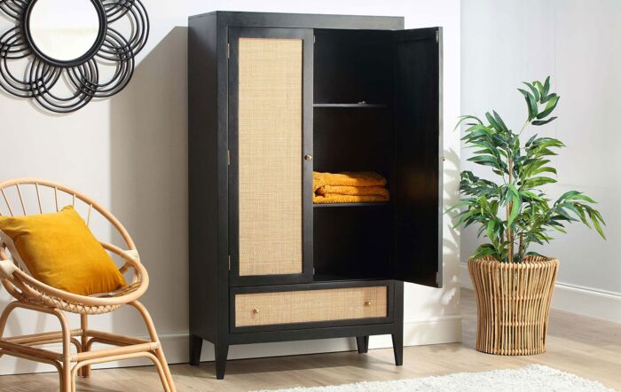 Desser Venice 2 Door Black Wardrobe With Drawer-22064 1