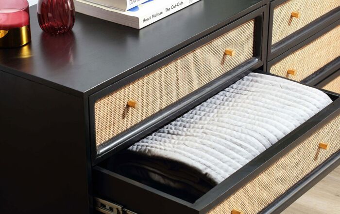 Desser Venice Wide 6 Drawer Chest Unit Rattan & Mango Wood in Black-22060