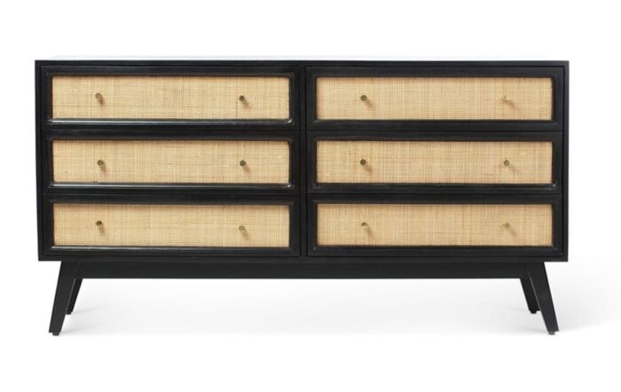 Desser Venice Wide 6 Drawer Chest Unit Rattan & Mango Wood in Black-22060