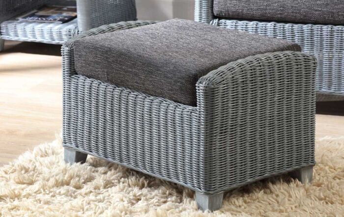 Desser Dijon Cane Rattan Footstool - Grey