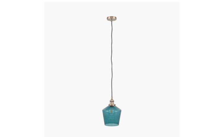 Pacific Lifestyle Emmanuelle Teal Glass and Antique Brass Metal Pendant