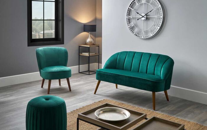 Pacific Lifestyle Velvet Buttoned Cylinder Pouffe-Forest Green-15-278-FG