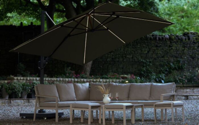 Pacific Lifestyle Glow Challenger T2 3m Square Lush Green Free Arm Parasol With 90kg Wheeled Base