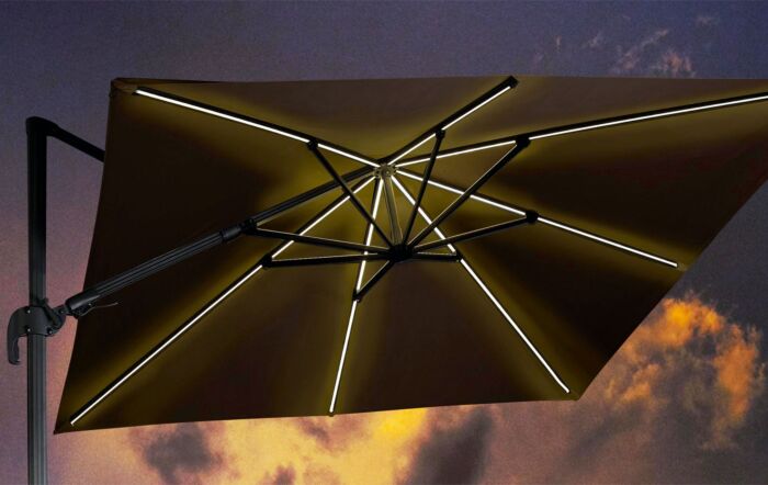 Pacific Lifestyle LED Glow Lighting side arm parasol with polished granite base-18-111