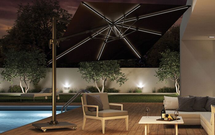 Pacific Lifestyle LED Glow Lighting side arm parasol with polished granite base-18-111