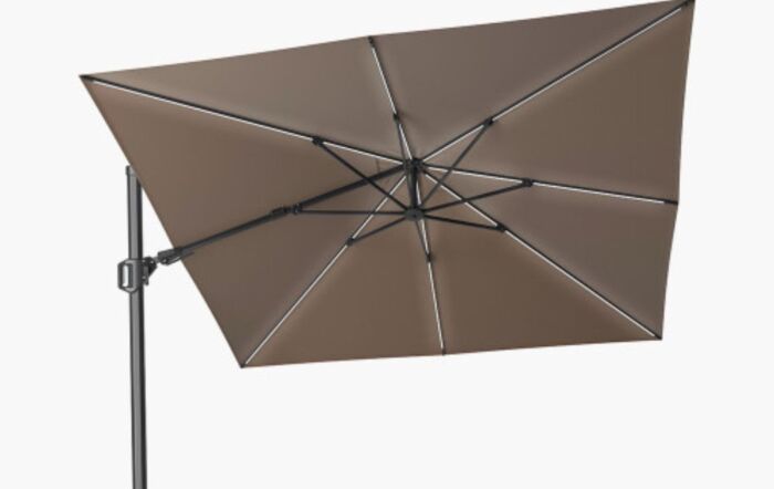 Pacific Lifestyle Glow Challenger T2 3m Square Havana Taupe Free Arm Parasol With 90kg Wheeled Base-18-190-HV & 18-125