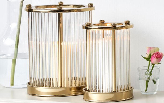 Pacific Lifestyle Gold Metal And Clear Textured Glass Small Hurricane-70-630-GO-S