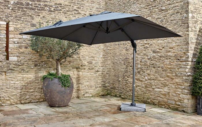 Bramblecrest Chichester 3M Square Crank Handle Parasol with Granite Base and FREE Cover - Grey-SPPG8 1-Grey