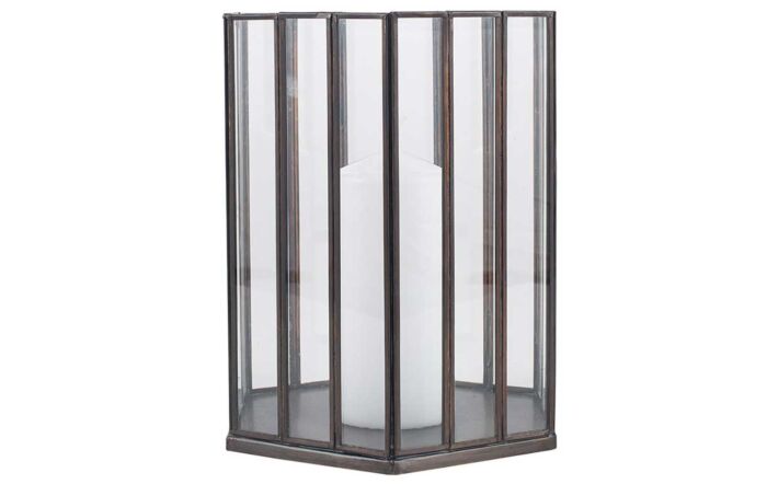 Pacific Lifestyle Antique Brass Metal & Glass Hexagonal Small Lantern-70-578-AB-S 1