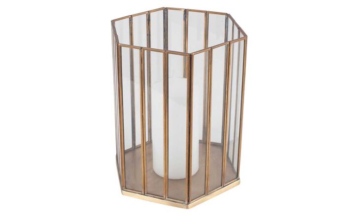 Pacific Lifestyle Shiny Brass Metal & Glass Hexagonal Small Lantern-70-578-SB-S