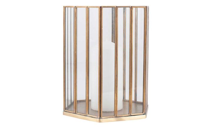 Pacific Lifestyle Shiny Brass Metal & Glass Hexagonal Small Lantern-70-578-SB-S 1