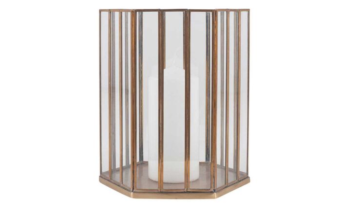 Pacific Lifestyle Shiny Brass Metal & Glass Hexagonal Small Lantern