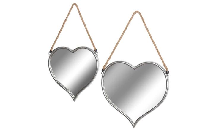 Hill Interiors Set Of Two Heart Mirrors With Rope Detail