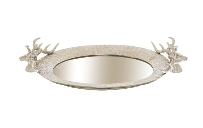 Hill Interiors Large Mirrored Tray With Stag Heads